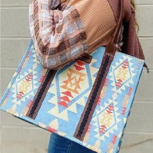 Wrangler Blue and Orange Geometric Tote